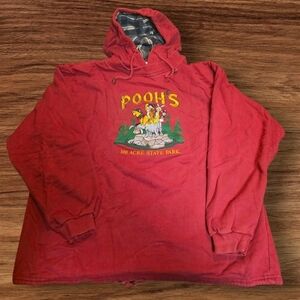Vtg 90s Disney"Pooh's 100 Acre State Park" Embroidered Red Hoodie Embroidered